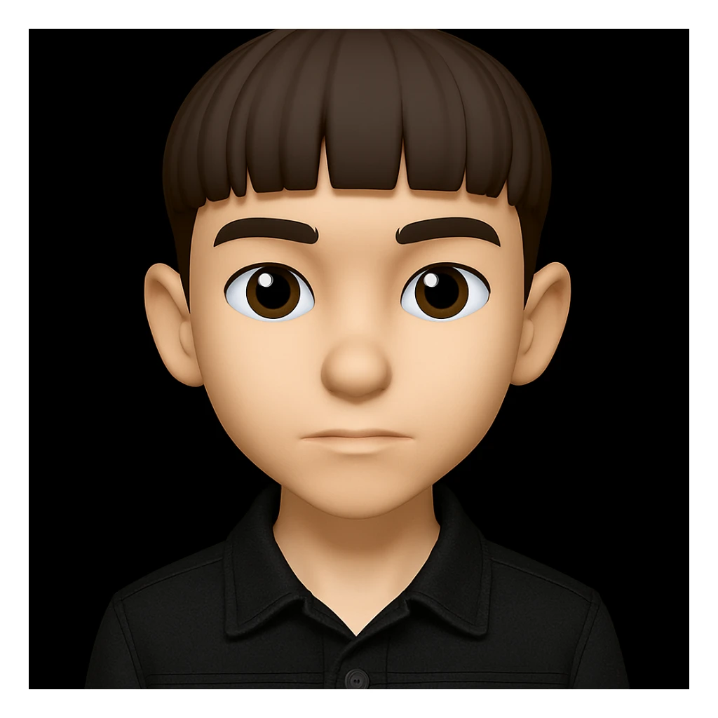 Edit the boy's outfit to a black denim jacket and make the boy slim, not fat or round. Keep the boy's face and all other features the same as the original image. sticker