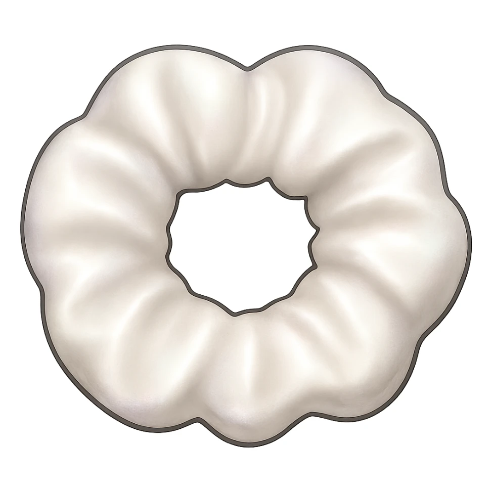 Add a shimmer effect to the small silky fluffy white scrunchie in the style of emoji (apple style emojis). Keep the shimmer subtle and delicate, enhancing the silky texture. Remove the background. sticker