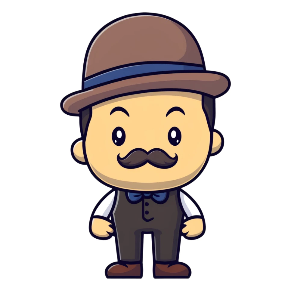 A British man with a bowler hat and mustache saying "Okay Buddy" sticker