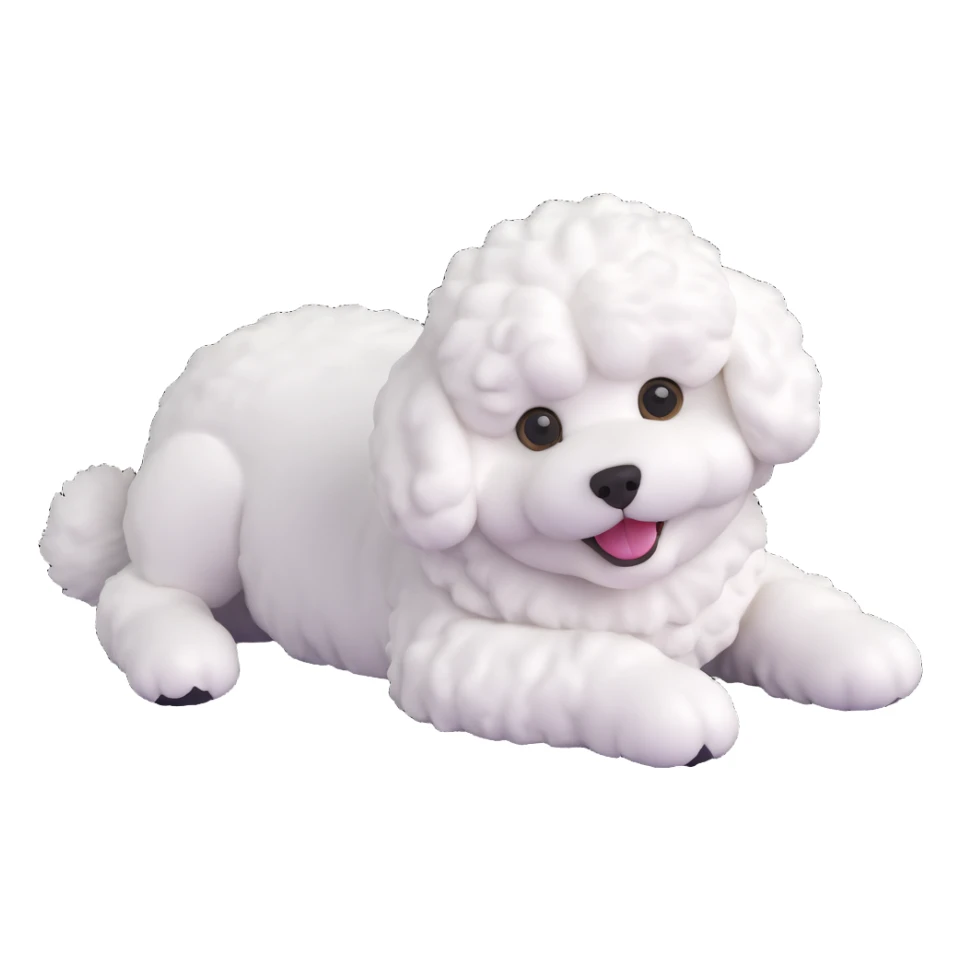 bichon frise dog, lying down, curly white fur, happy, clean background sticker