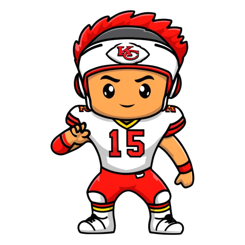 Patrick Mahomes, Kansas City Chiefs quarterback with headband and uniform sticker