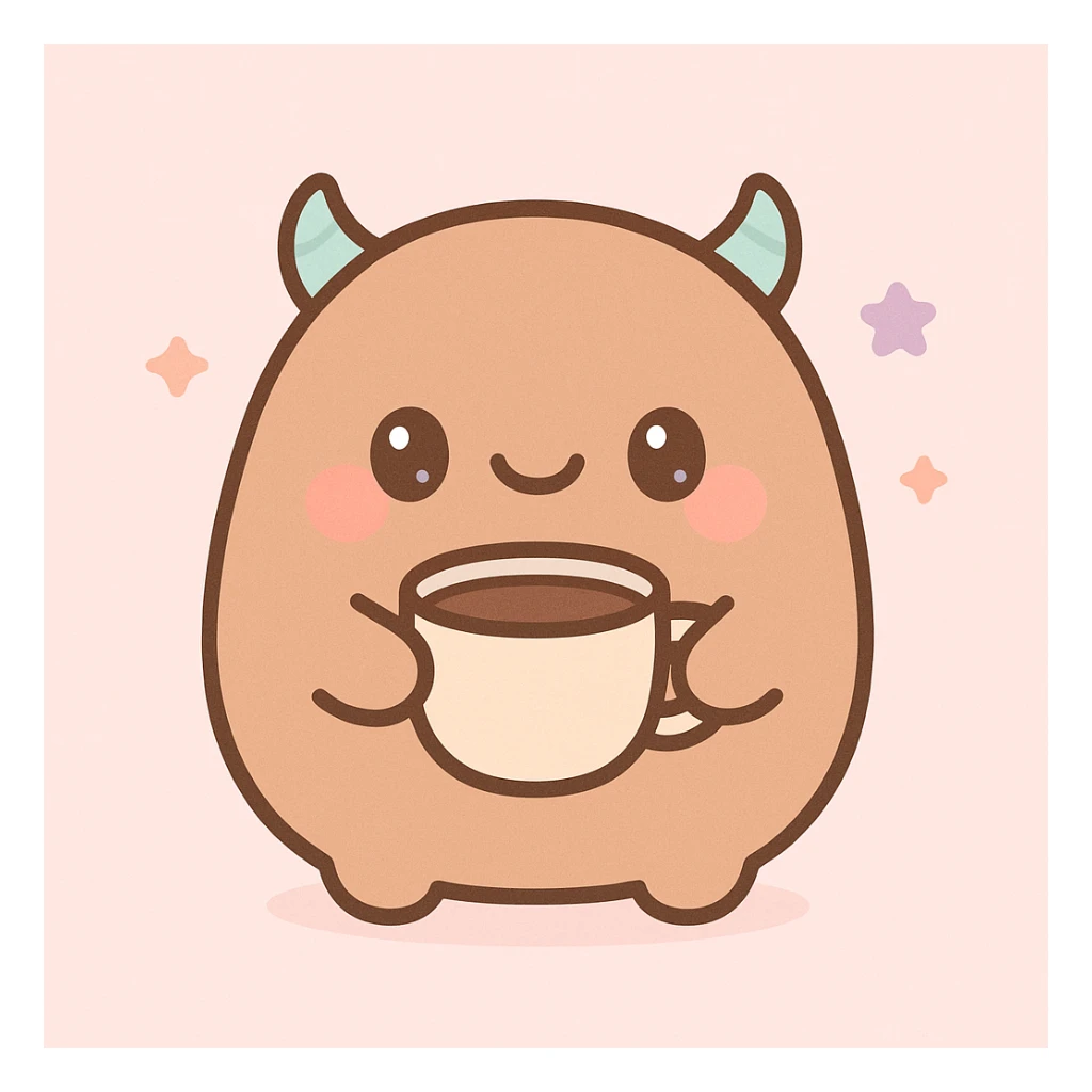 a coffee monster, cute and round, kawaii style sticker