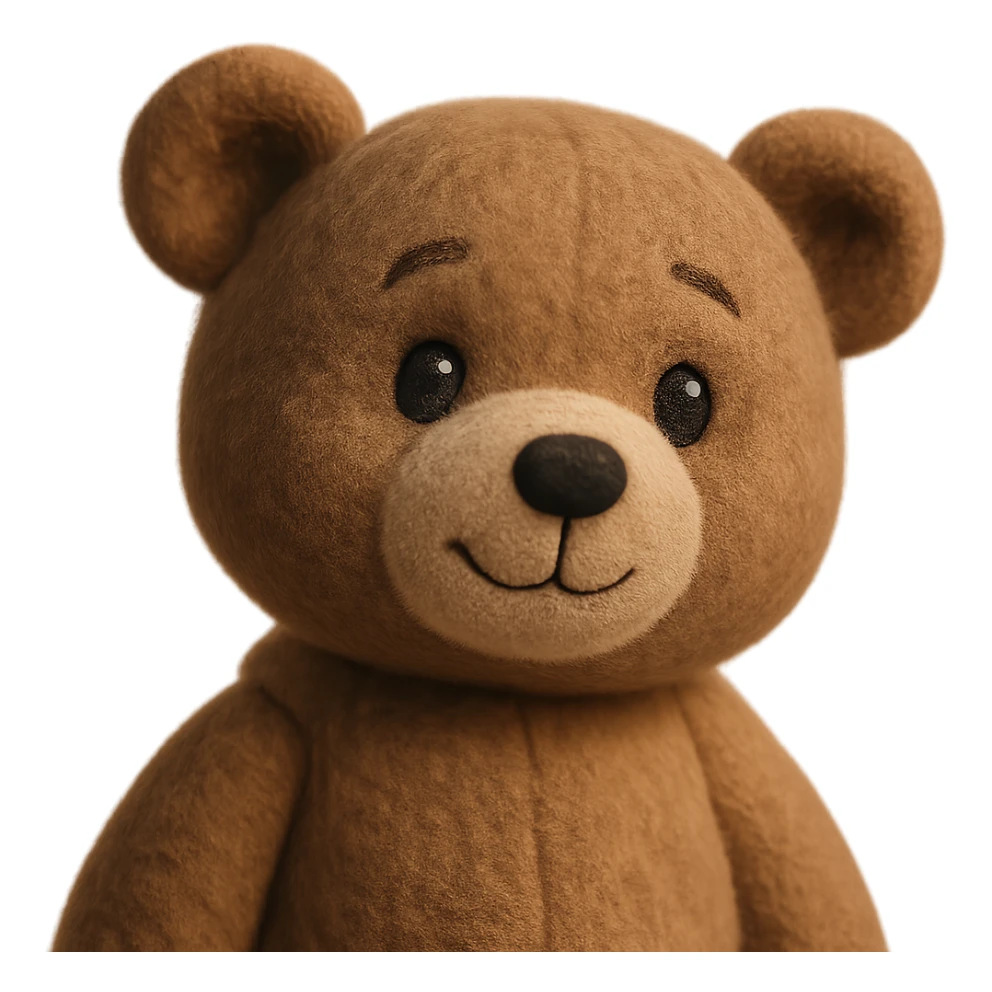 a teddy bear plush portrait, round face, button nose, cozy texture, gentle expression sticker