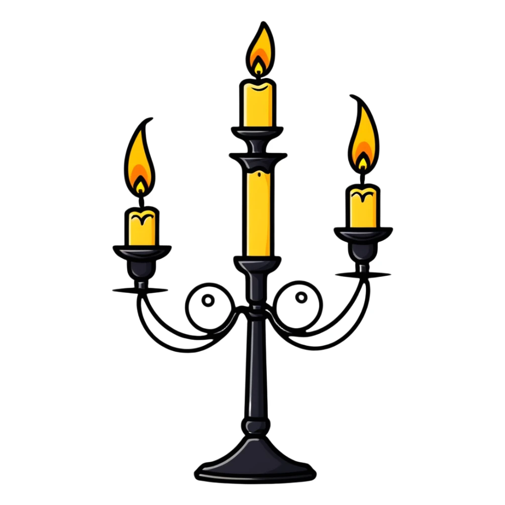 decorative candle holder with 3 lit candles, candelabra sticker