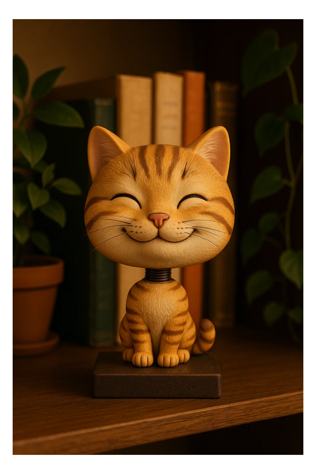 a smiling cat bobblehead, cartoonish, large head, small body sticker