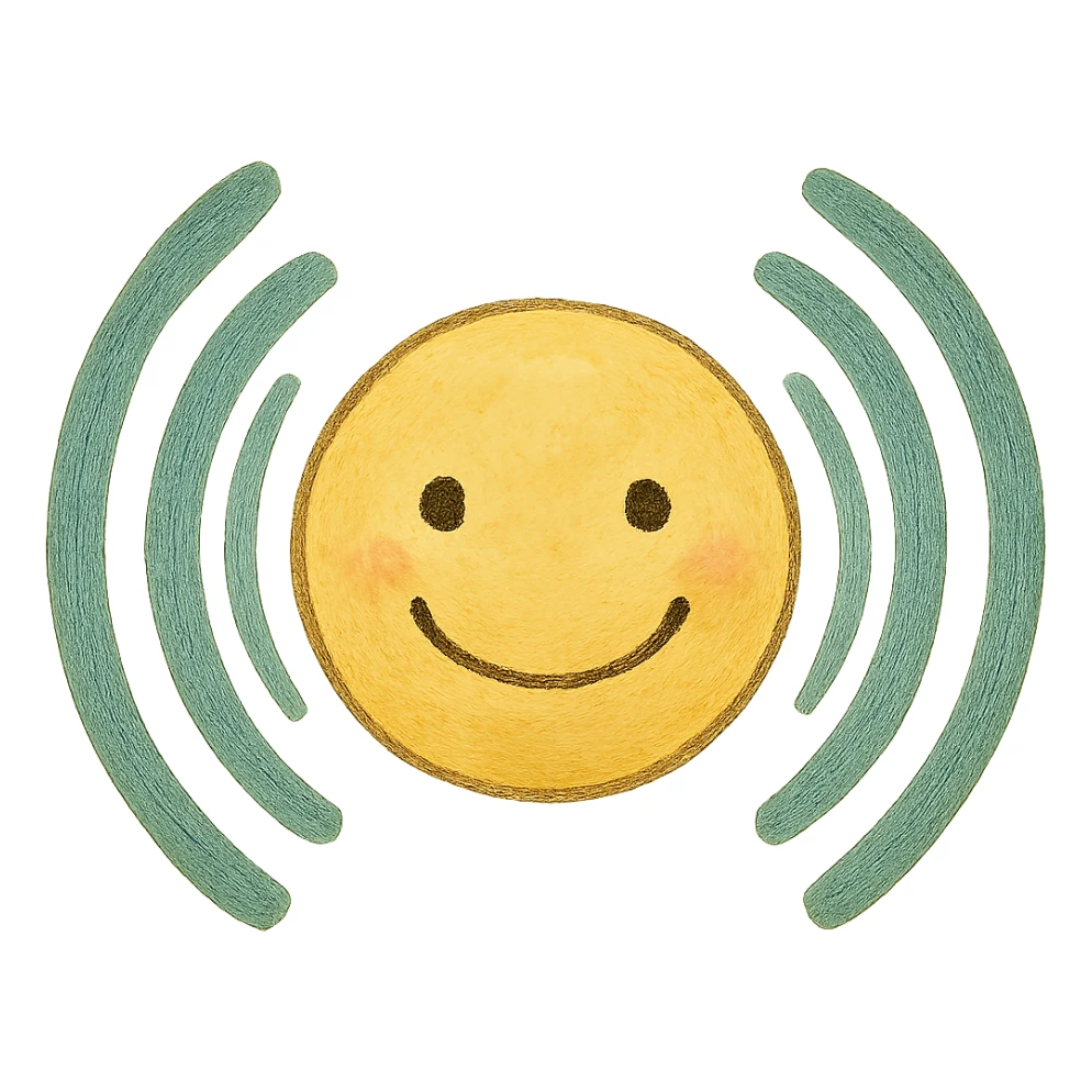 smiley face with sonar waves in ghibli style sticker
