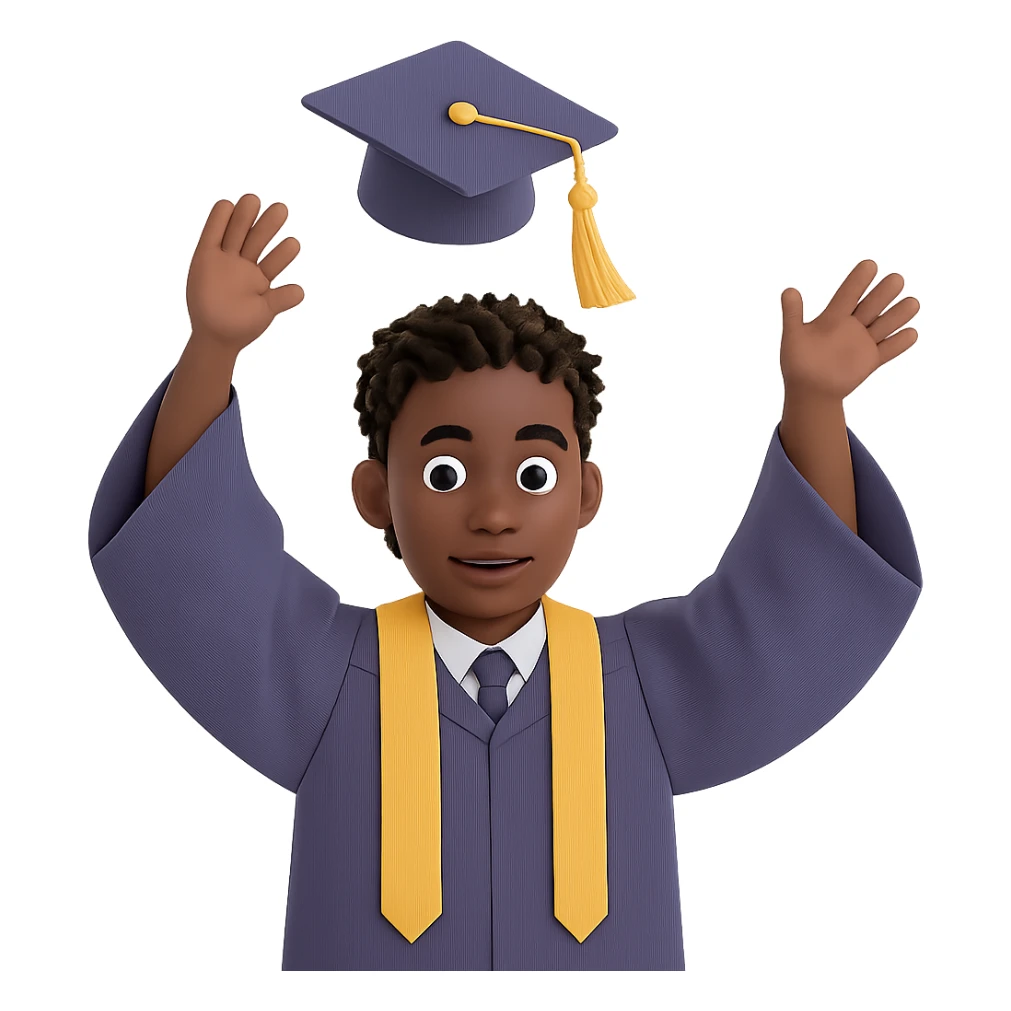 Transform the image into a male African American graduate with twists hairstyle, throwing graduation cap in the air. Remove the background entirely for a clean isolated subject. sticker