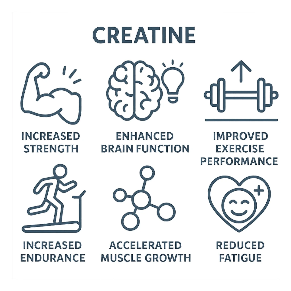 Create a beautiful infographic showing all the effects of creatine using symbols. sticker