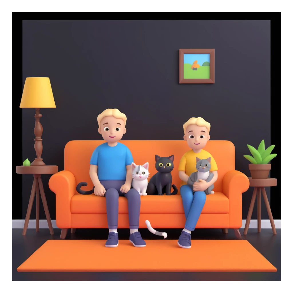 boy and cat pet, living room background sticker