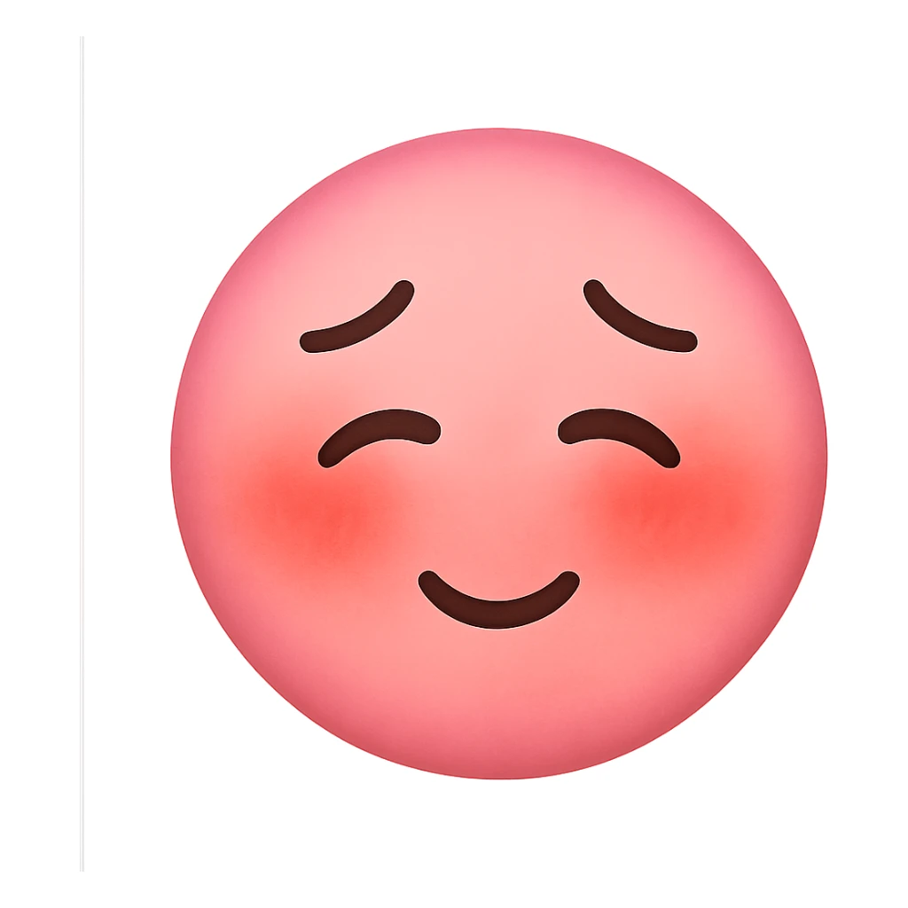 pink face with blushing and shy expression emoji, digital illustration, no background sticker