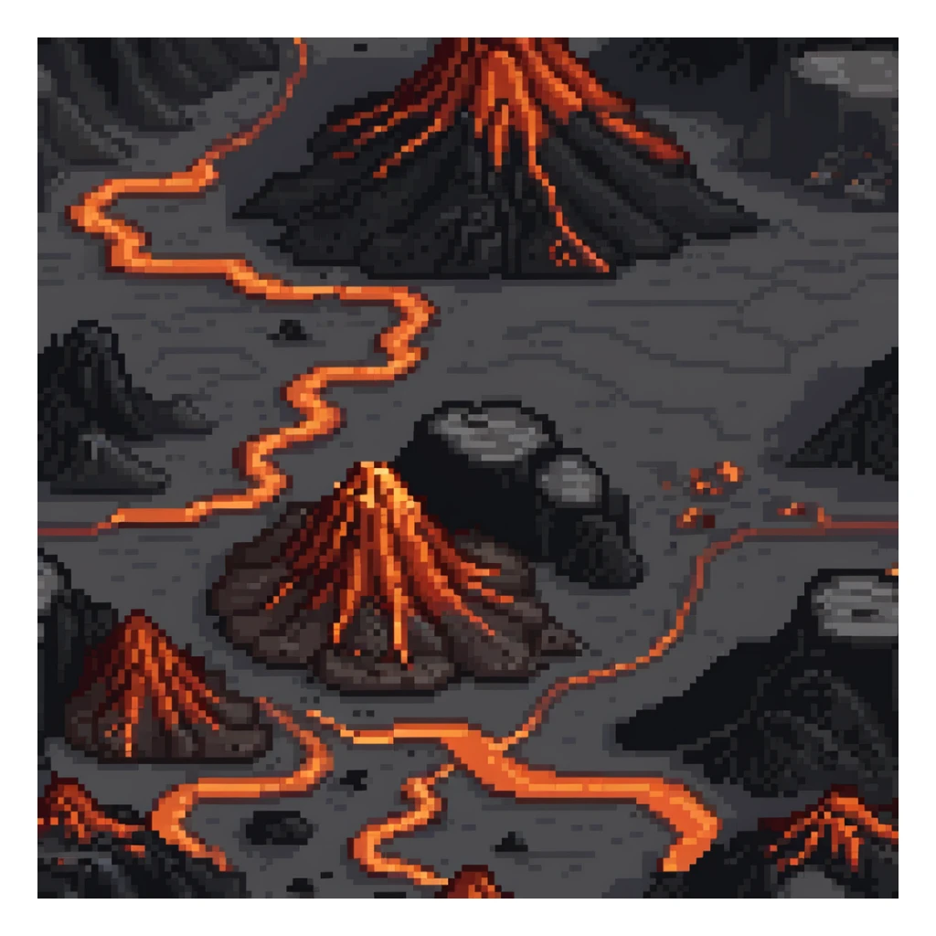 Volcanic wasteland with lava rivers and obsidian formations sticker
