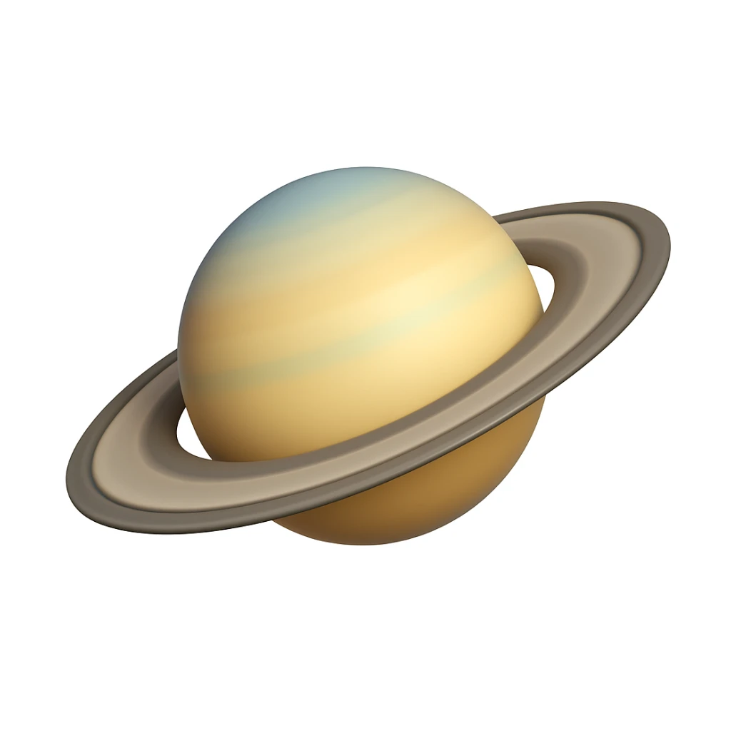 Create a Saturn emoji that looks exactly like the reference image in iOS emoji style. The emoji should be 3D with shiny, smooth gradients and soft shadows. It should depict the classic Saturn with rings, no cow, just the planet. sticker