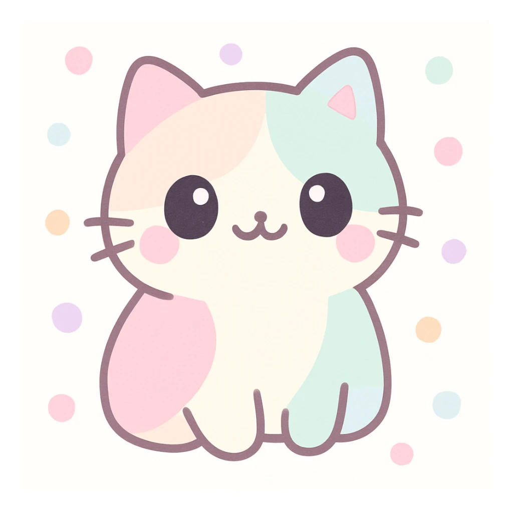 a cute cat, small and chubby, pastel colors, kawaii style sticker