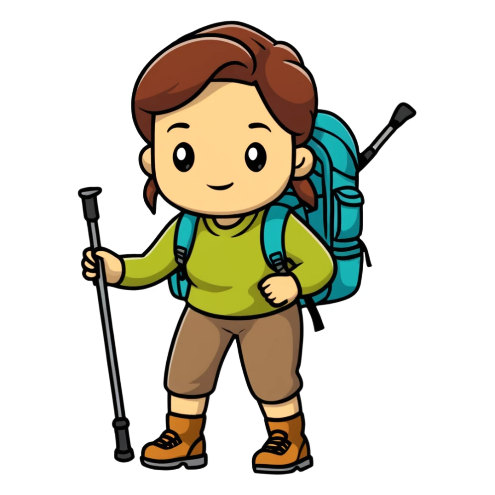 female hiker with backpack and hiking poles sticker