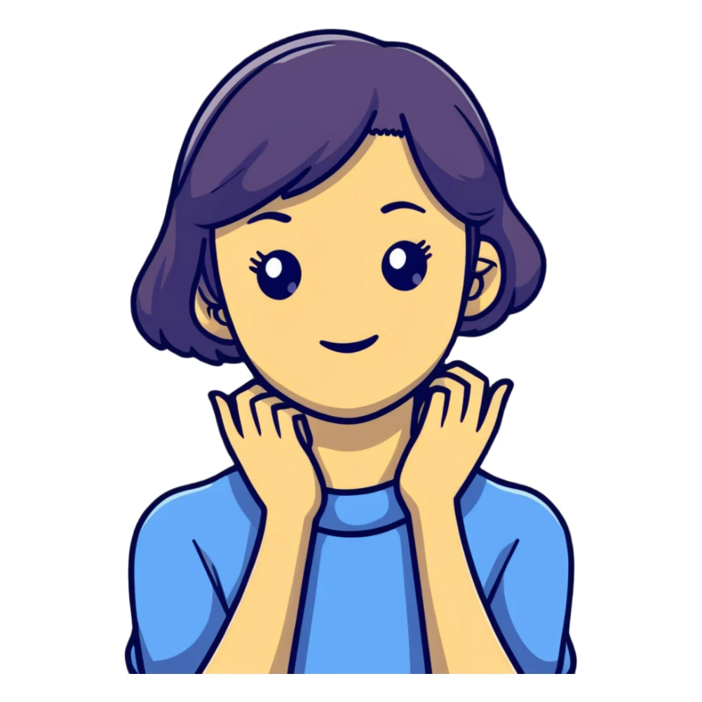 girl holding her neck sticker