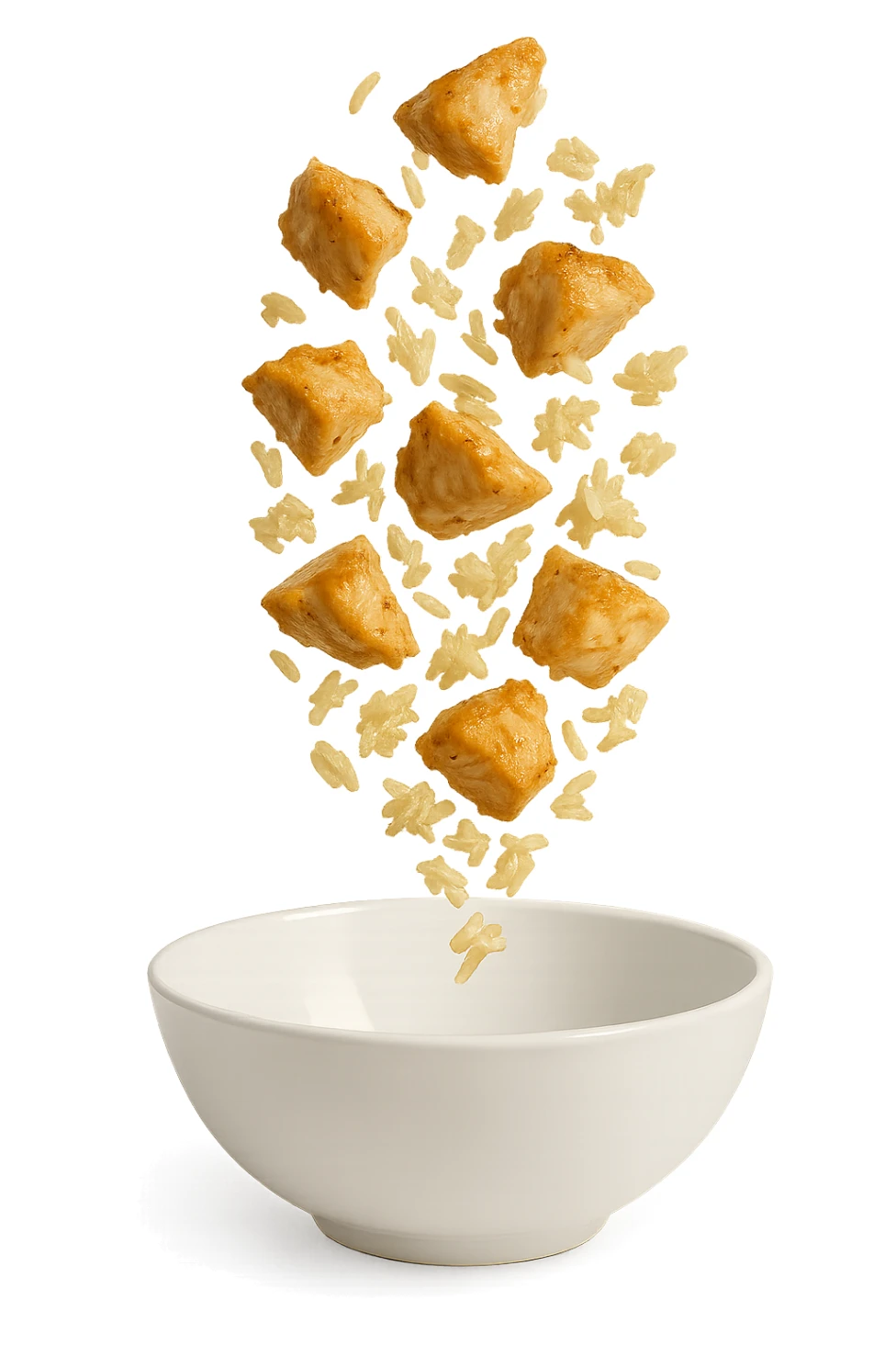 bowl bianca con pollo e riso che ci cadono dentro sticker