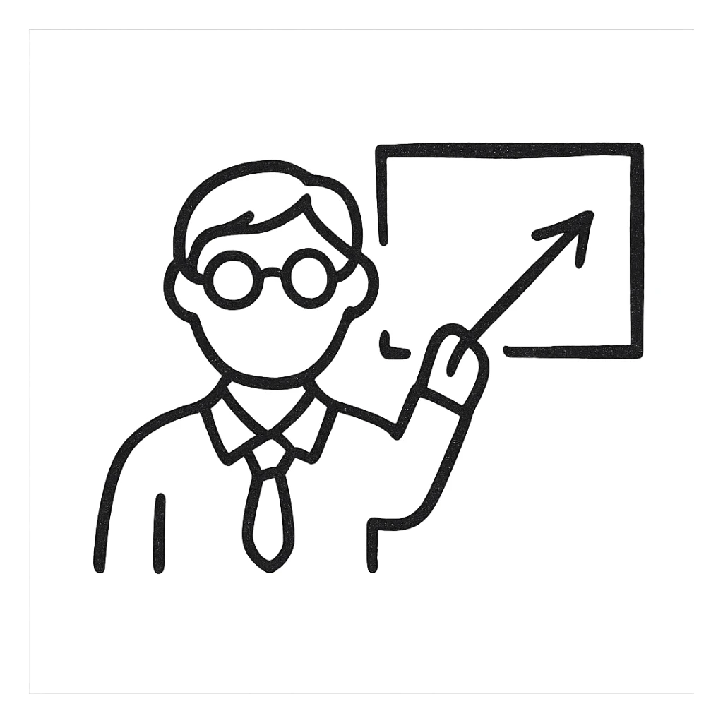 teacher, minimalist black outline icon, no fill, simple lines sticker