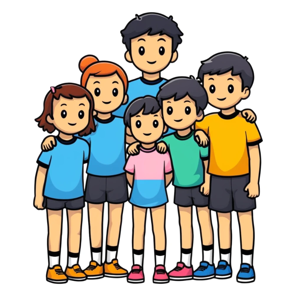 Seven boys and three girls standing together as a group sticker