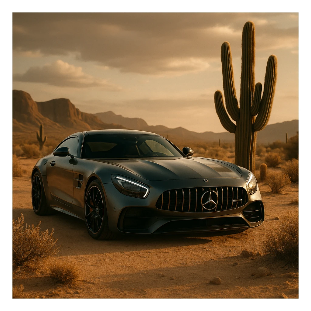 mercedes amg on desert next to cactus faun, cinematic sticker