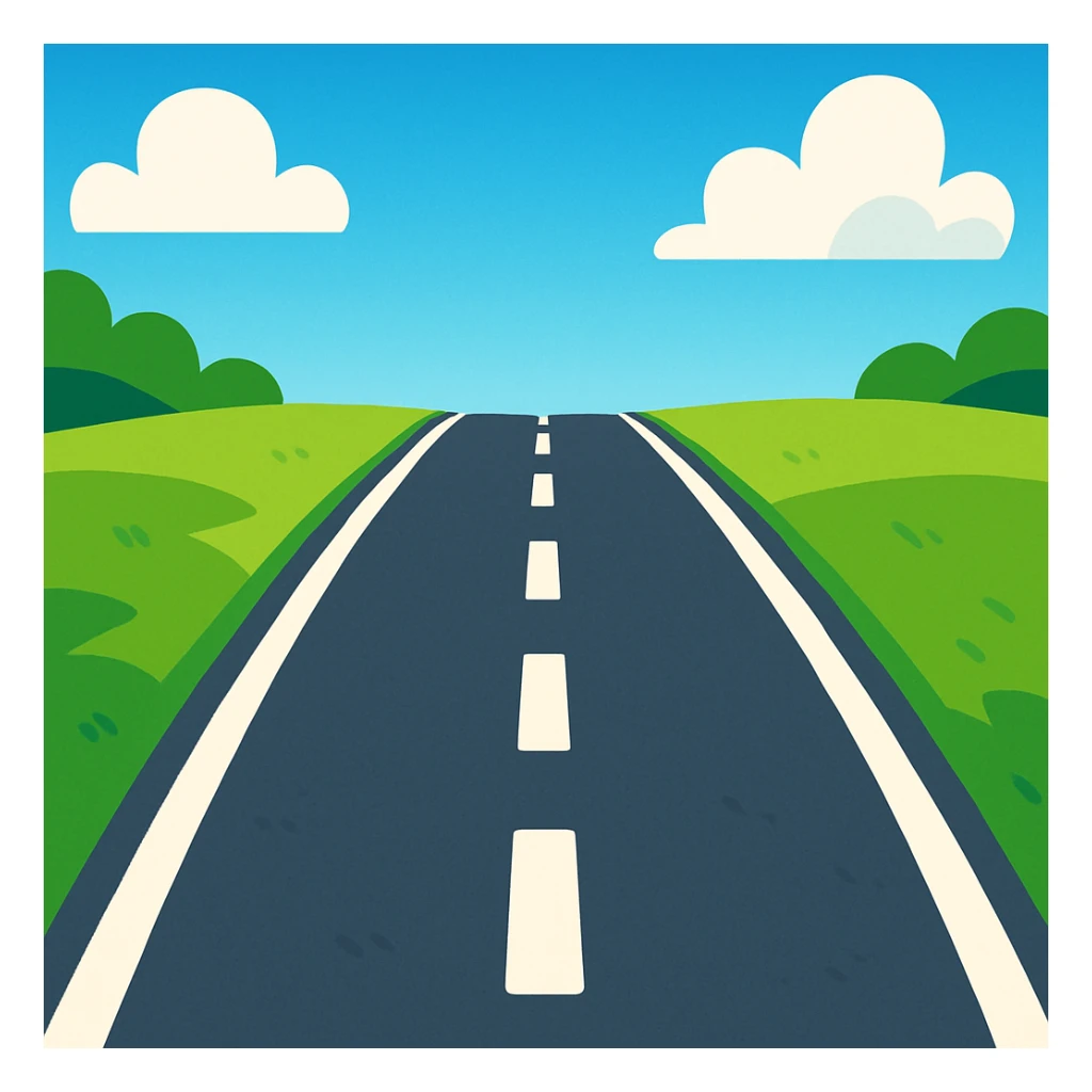 cartoon-style road with green grass on sides, vibrant colors sticker