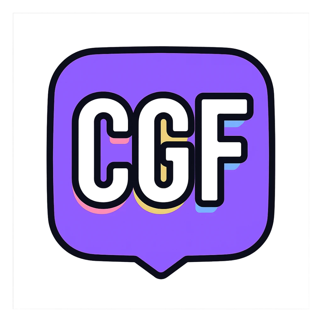 Discord emoji for a server with 'CGF' in bold white letters outlined in pastel colors, modern and friendly, transparent background, 128x128 sticker