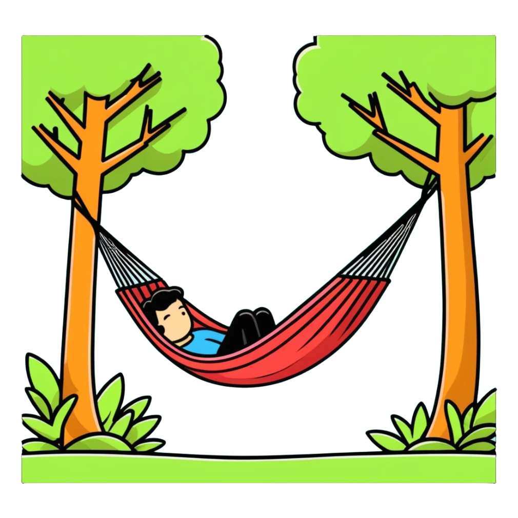 person in hammock under trees feeling a pleasurable gentle breeze sticker