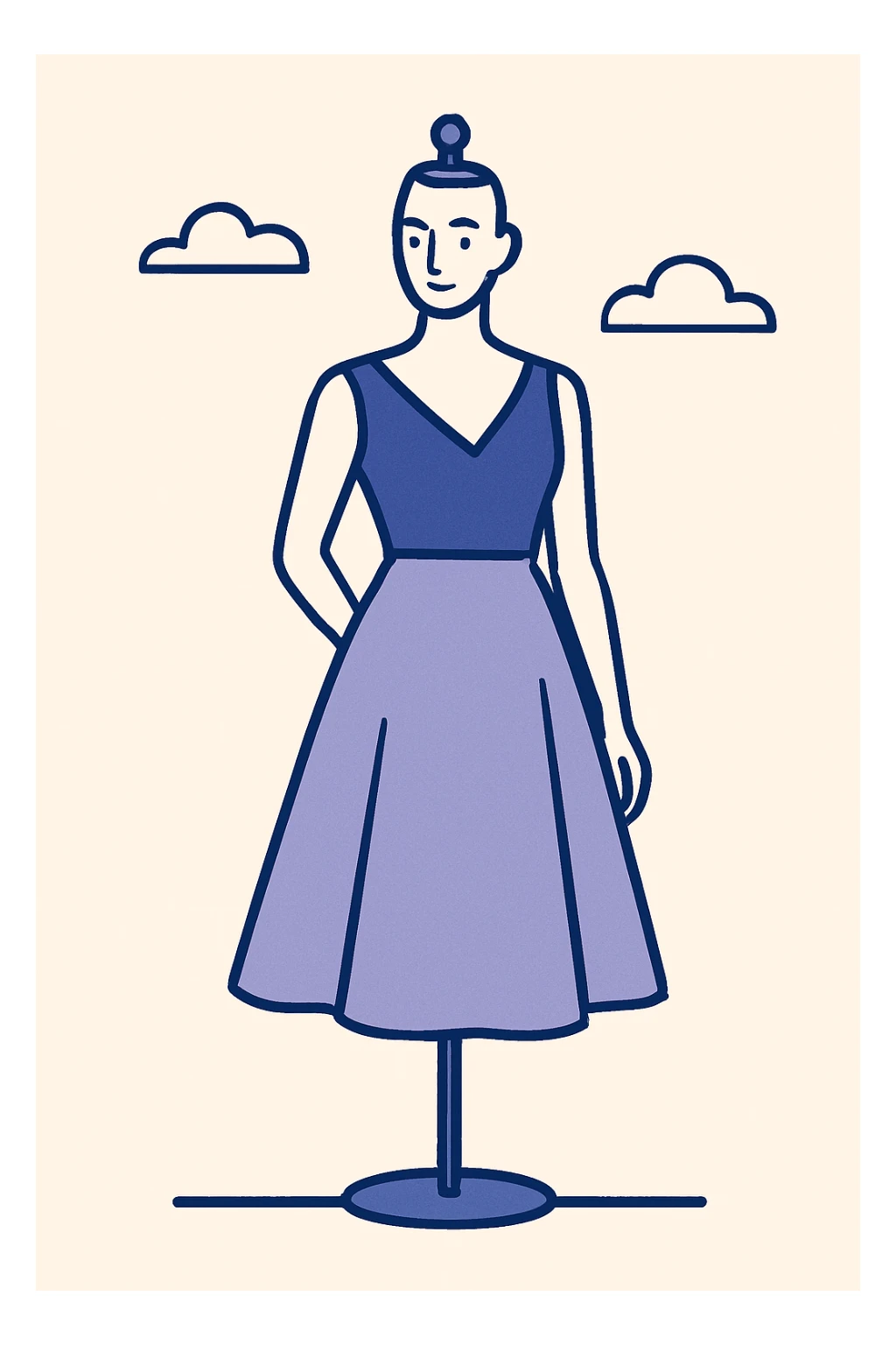 stylish dress on a mannequin, minimal modern style sticker