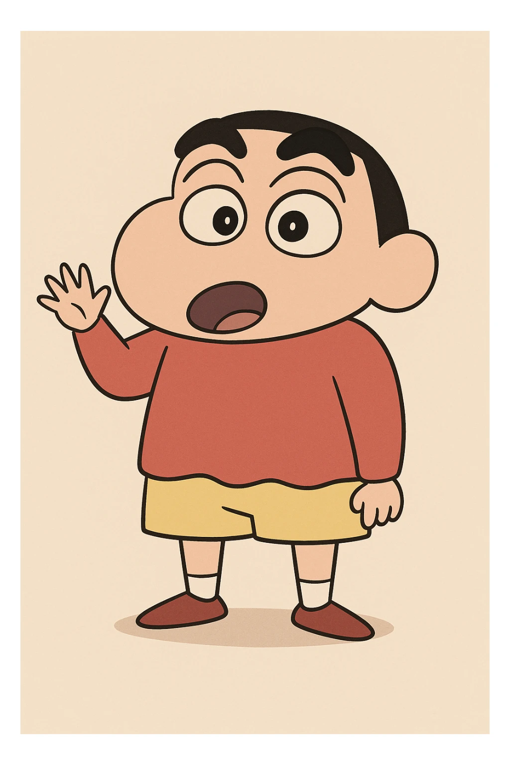 Shin Chan character, waving, simple background sticker