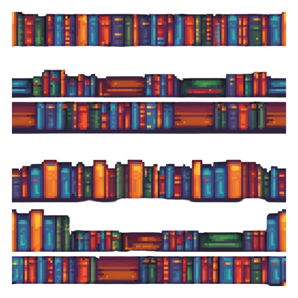 pixel art bookshelf with colorful books in a row sticker