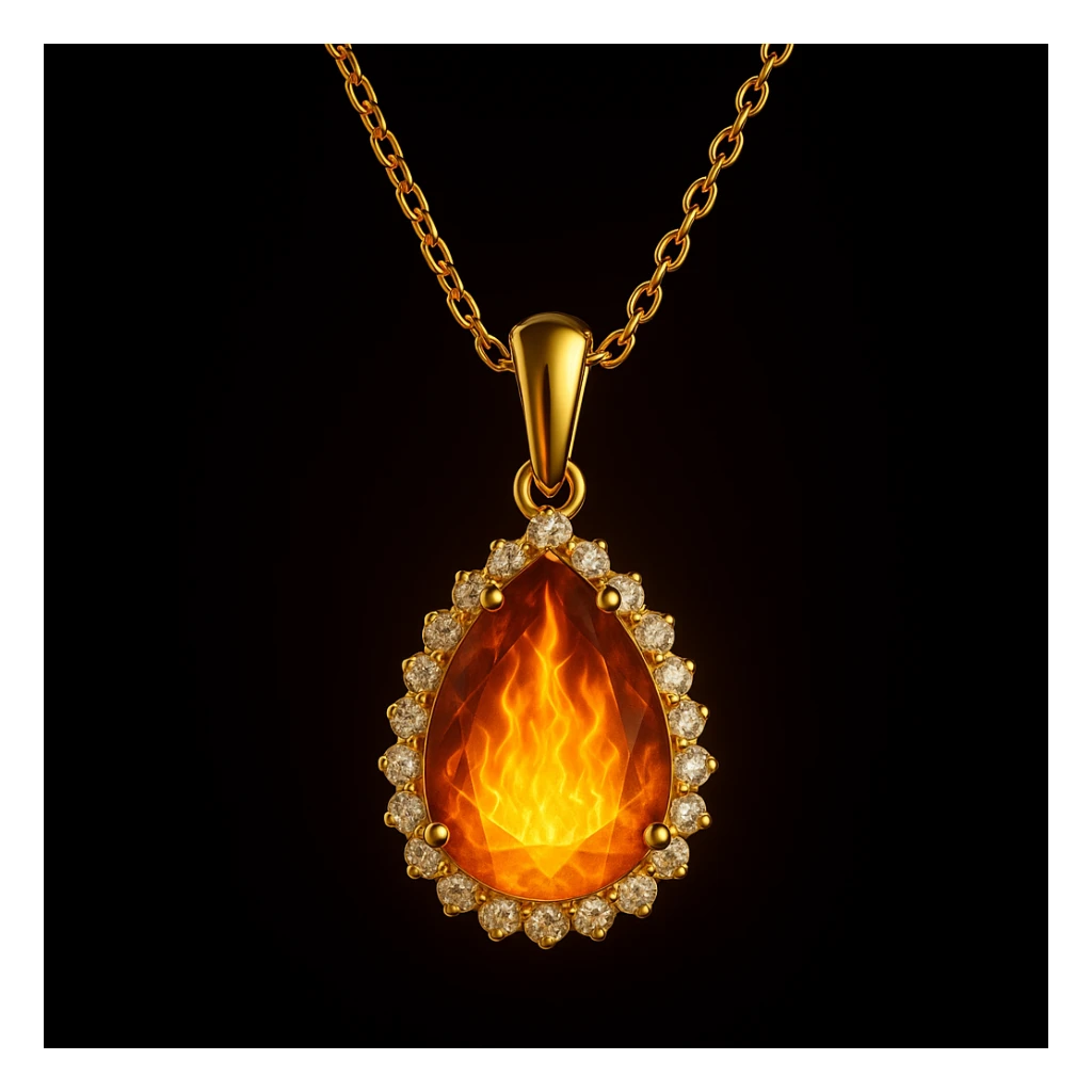 Add a yellow fiery light to the teardrop ruby pendant, representing transformation and rebirth sticker