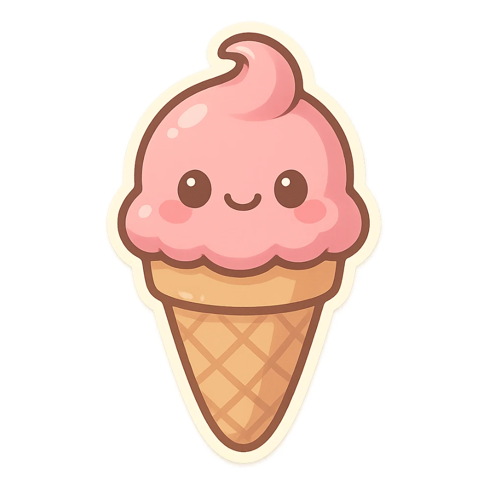 chibi sticker-style ice cream cone, cute and exaggerated sticker