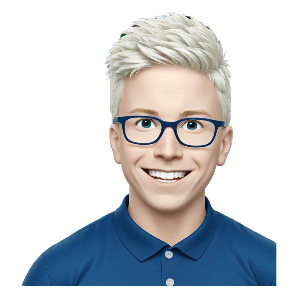 smiling boy in blue shirt sticker