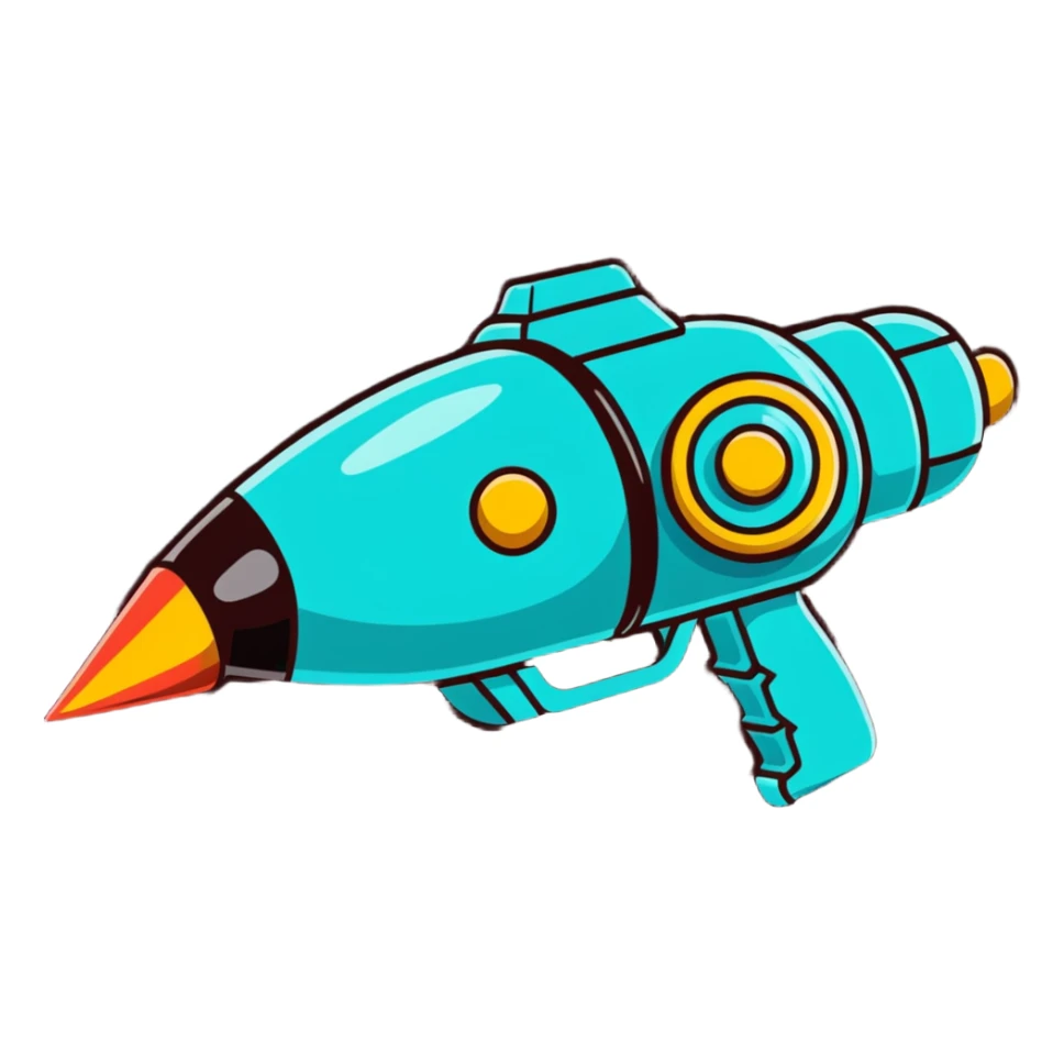 colorful cartoon raygun with retro sci-fi details sticker