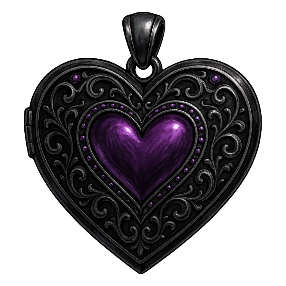 emo style black and purple heart-shaped locket sticker