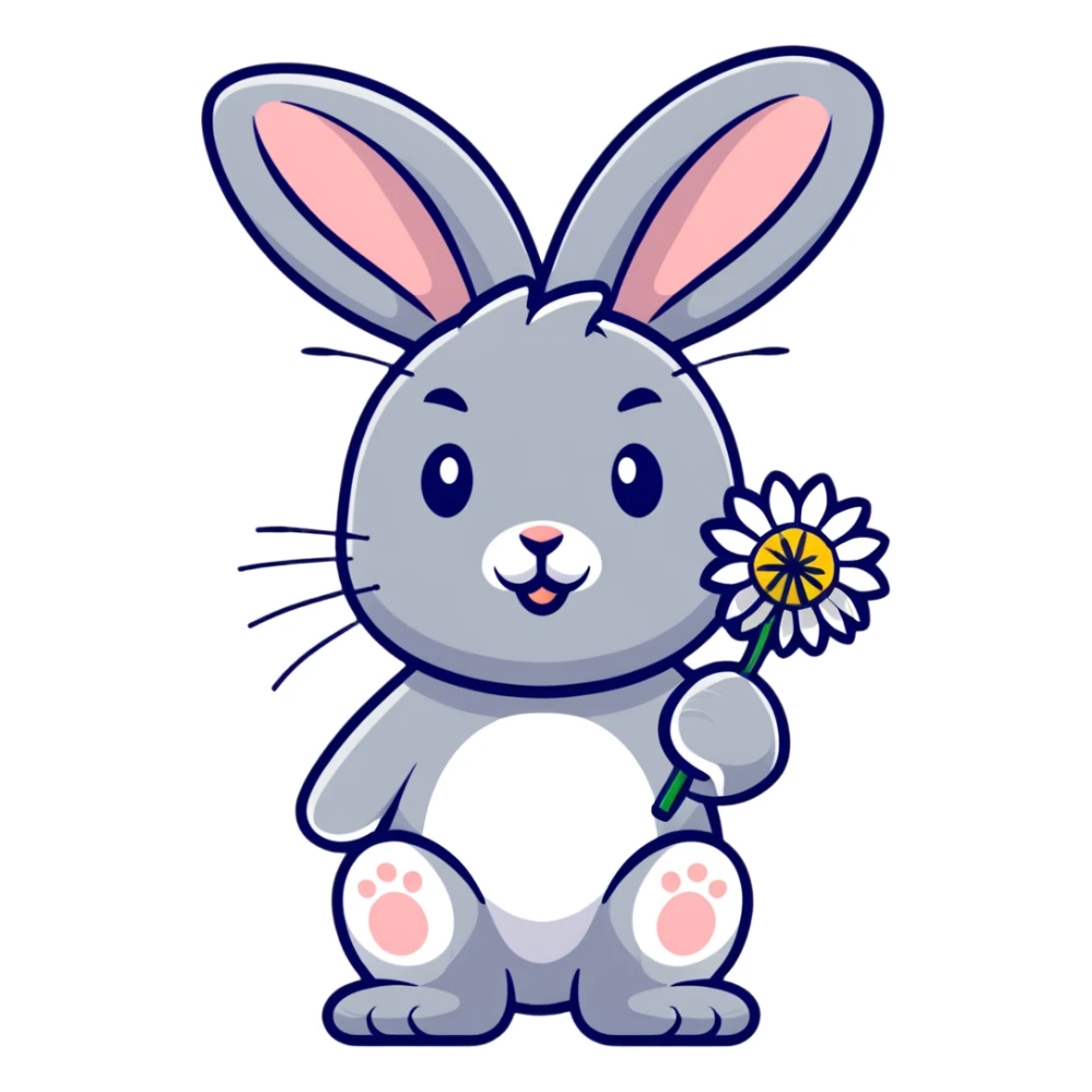 bunny holding a dandelion in the breeze, gentle spring vibe, soft pastel colors, transparent background sticker