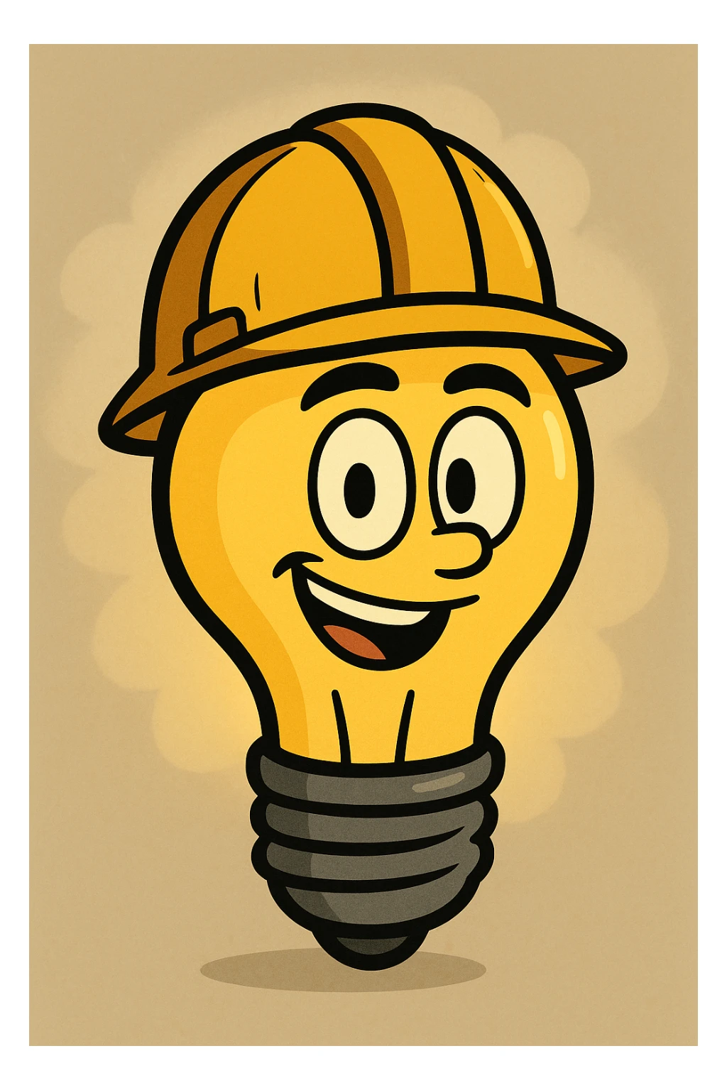 cartoon style lit light bulb with electrician helmet sticker