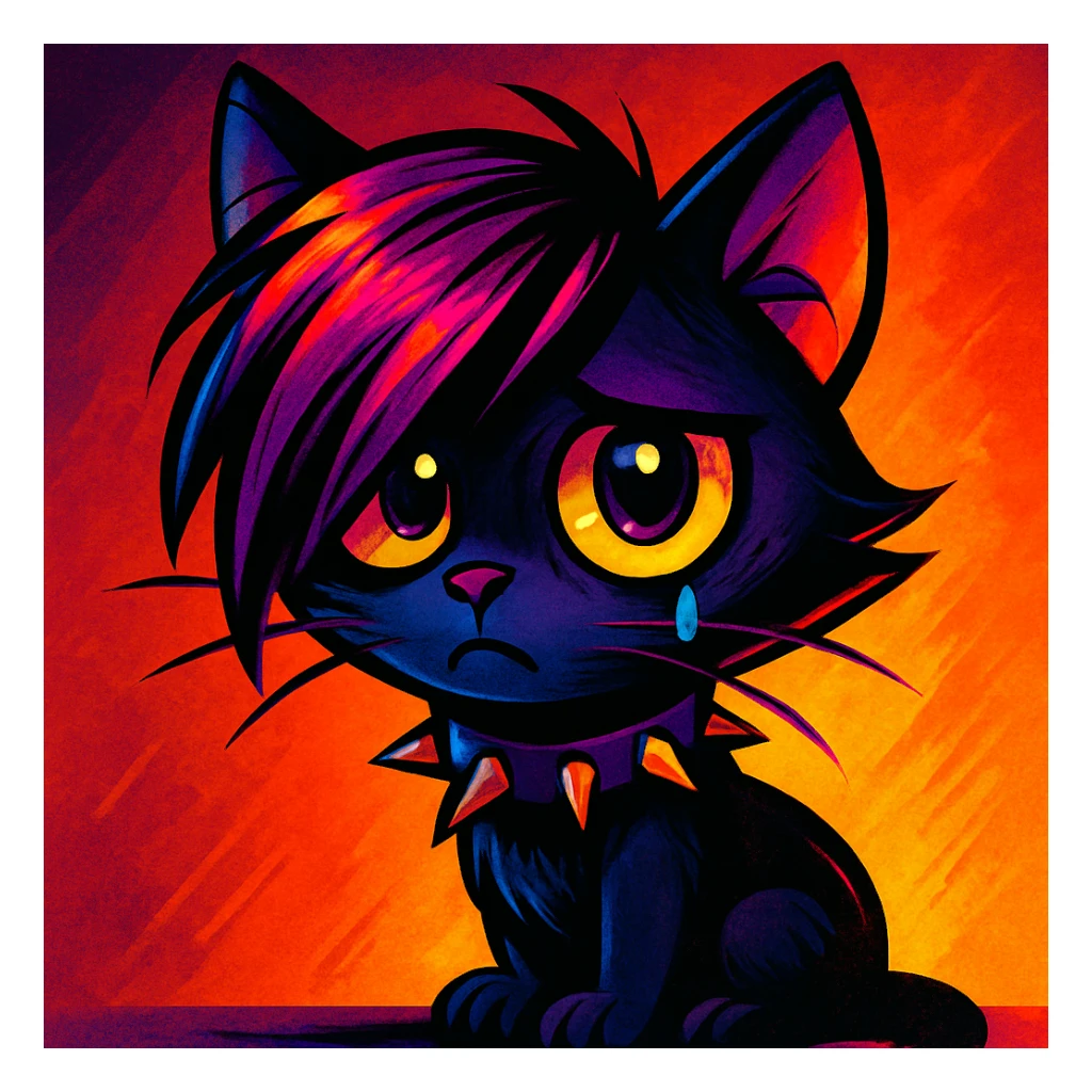 vibrant toon style emo kitty with dramatic lighting, expressive eyes sticker