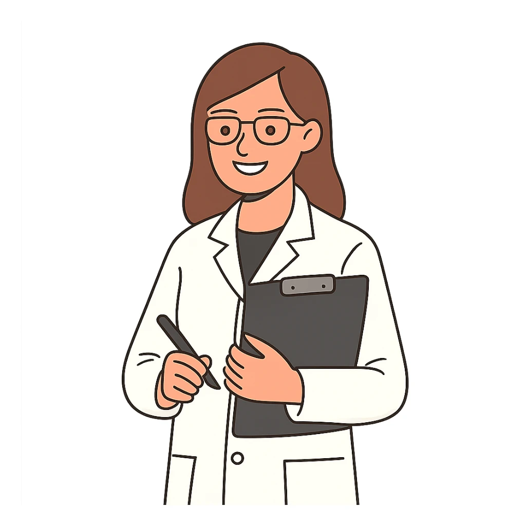 female scientist holding a clipboard smiling simple background sticker