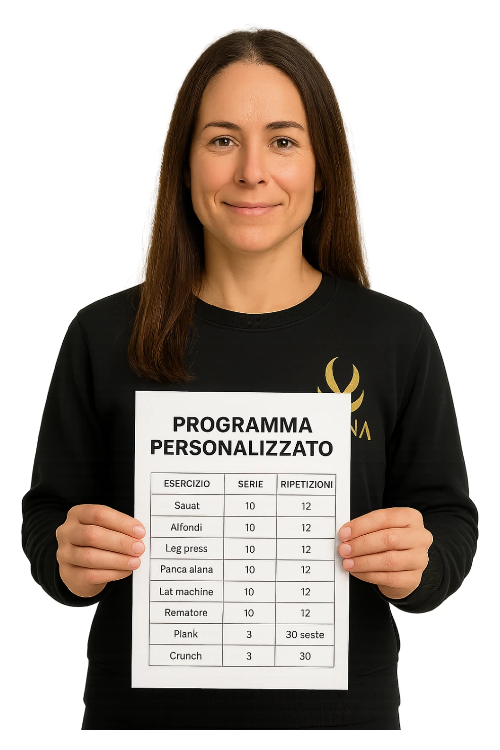 Donna con in mano Scheda di allenamento di palestra con scritto "Programma Personalizzato" sticker