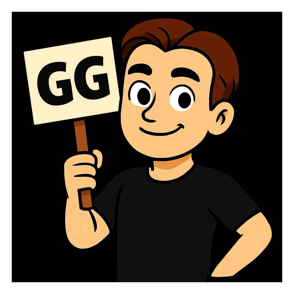 Keep the figure exactly as in the second image but recolor and style it to match the first image's vibrant, clean cartoon style with black outlines, black t-shirt, and light skin tone. Keep the board exactly as in the second image. sticker