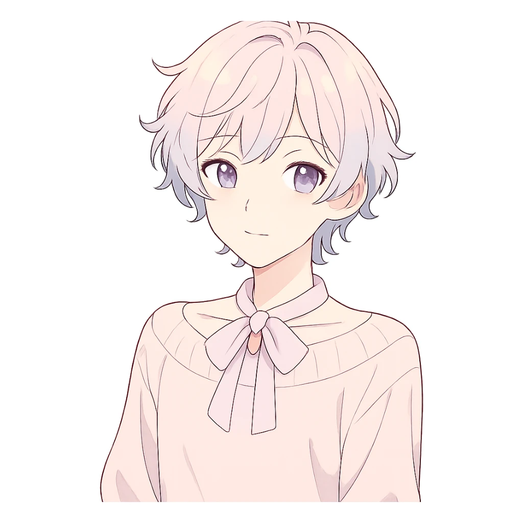 anime-style femboy character with soft features and pastel colors sticker