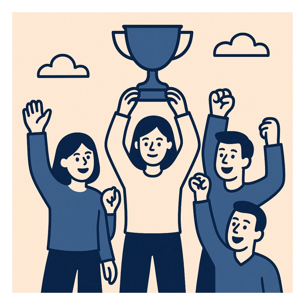 team celebrating with trophy sticker