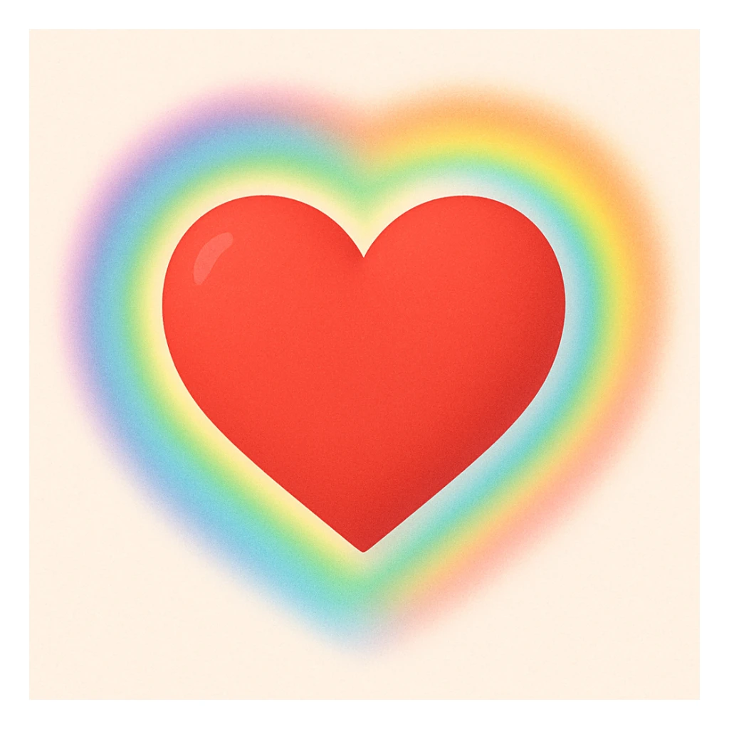 heart with a rainbow aura, digital illustration, clean sticker