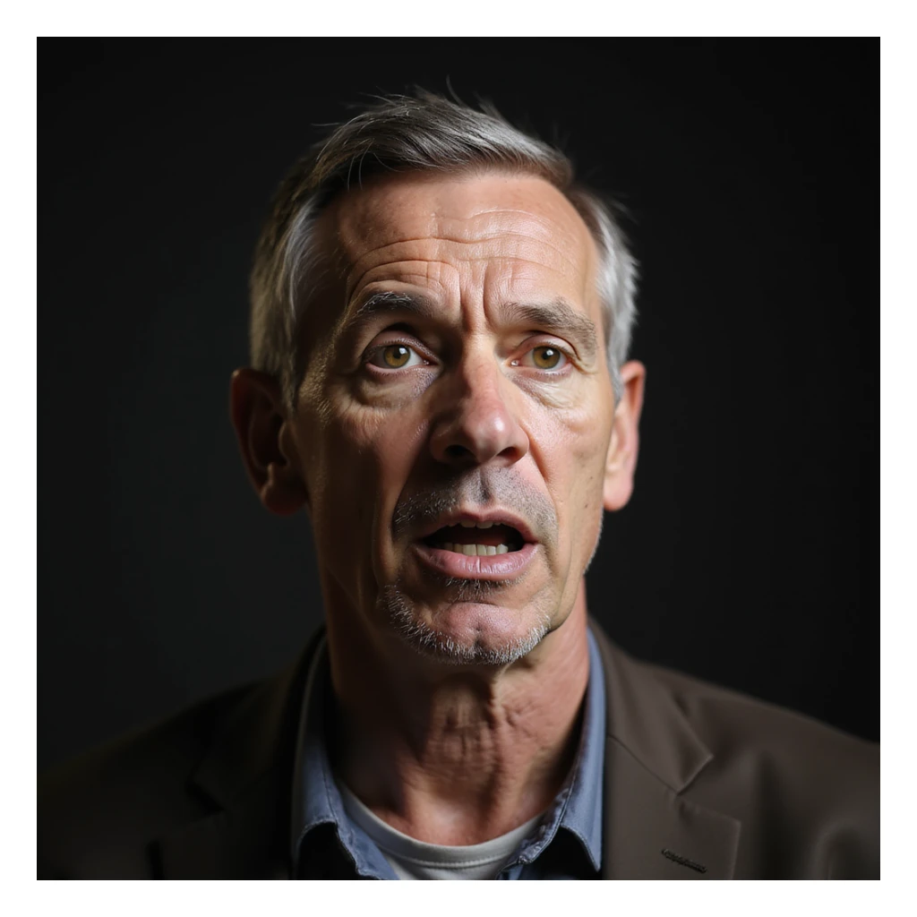 a man's face, realistic style, mid-speech, only face shown sticker