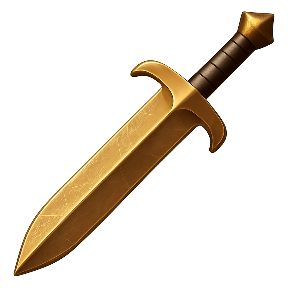 Make the bronze greatsword more shiny and metallic with visible scratches, keeping the worn look, in the style of emoji (apple style emojis). sticker