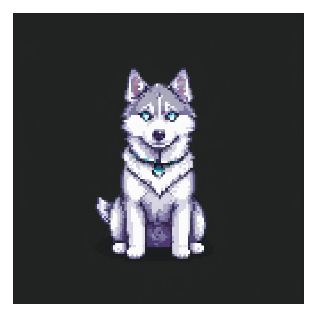 playful Siberian husky dog, pixel art style sticker