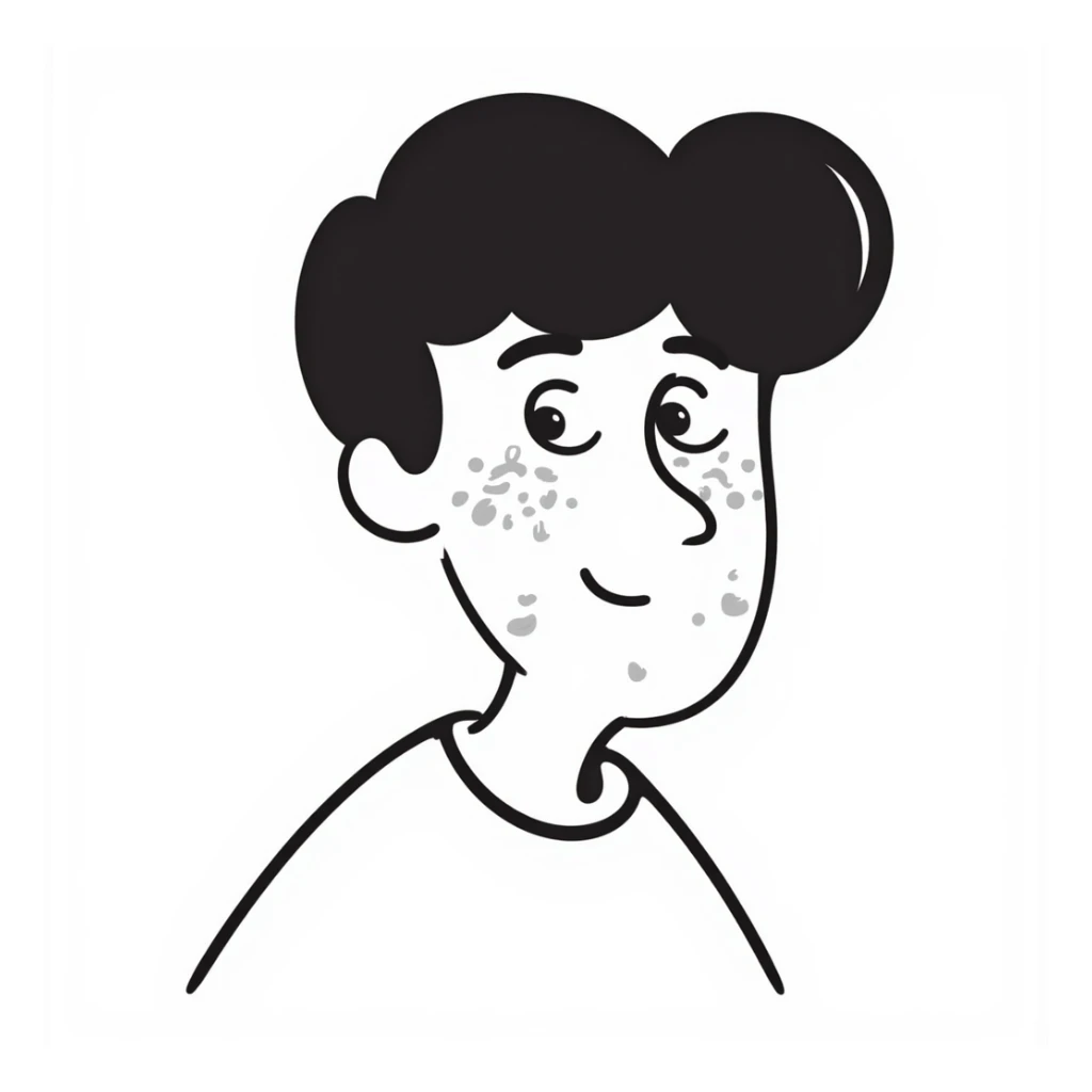 teenager with black hair and visible acne sticker