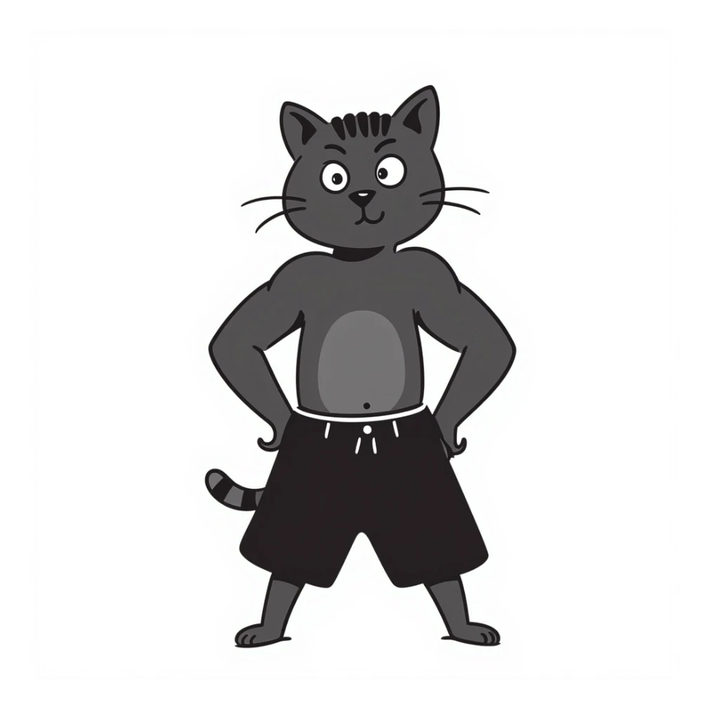 muscle cat, hand-drawn doodle style, strong arms, simple and fun sticker