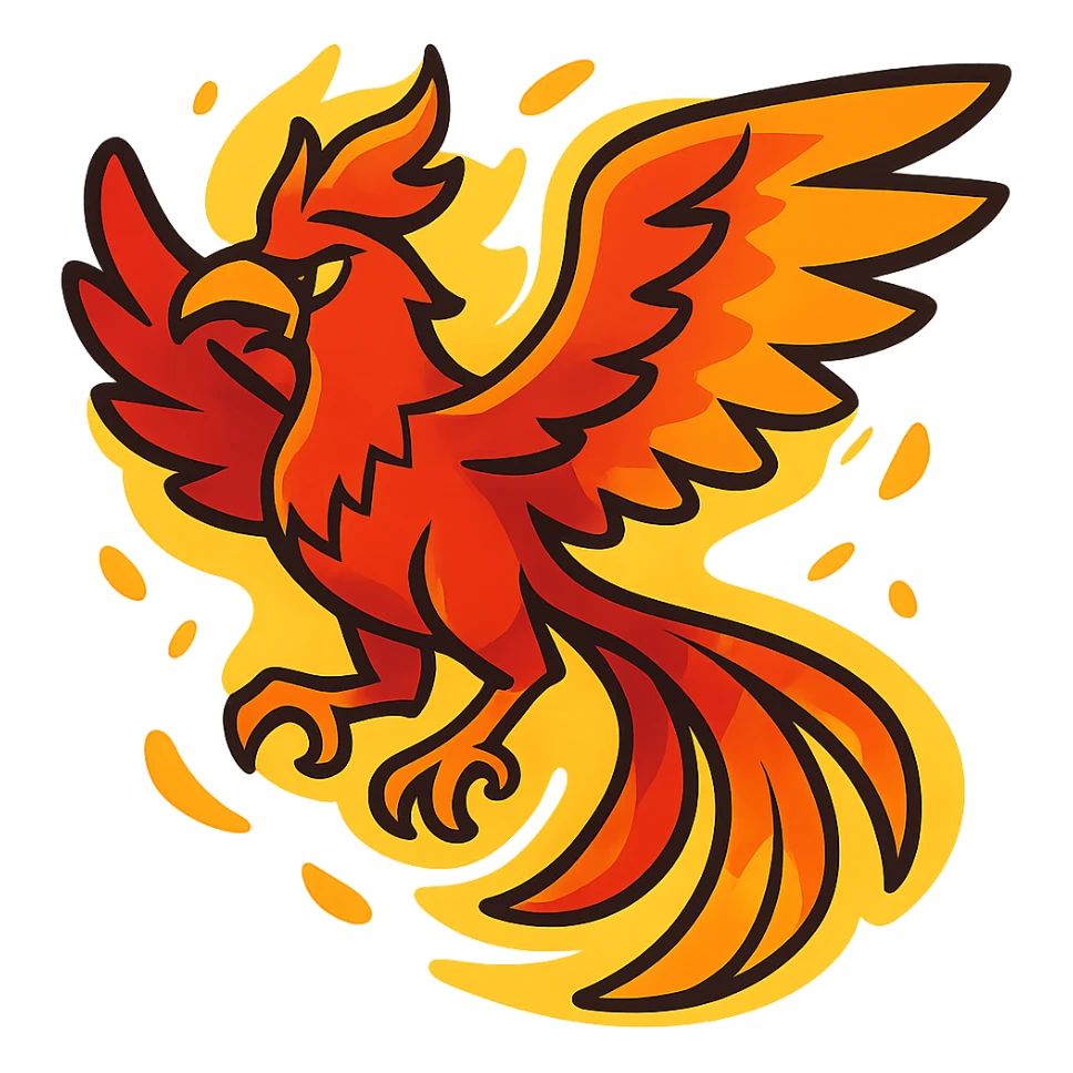 phoenix in dynamic pose with glowing effect sticker