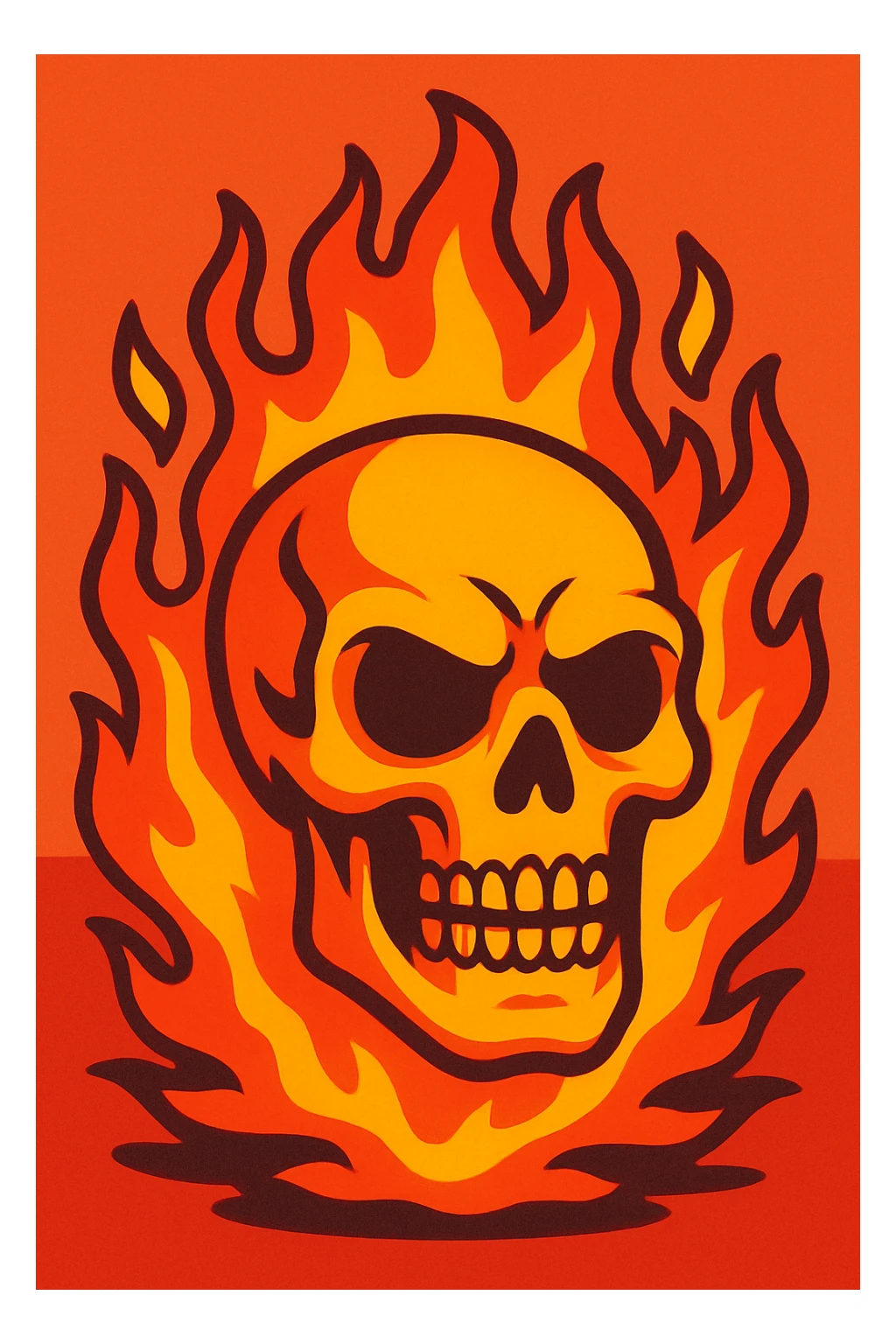 skull engulfed in fire, vibrant flames, dramatic, detailed sticker